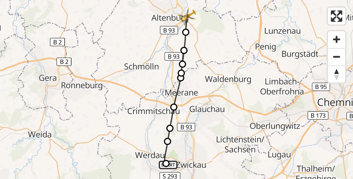 Flugroute Rettungshubschrauber ADAC Air Rescue Station Zwickau Hubschrauberlandeplatz - Nobitz, 11 Juli 2026, 07:57