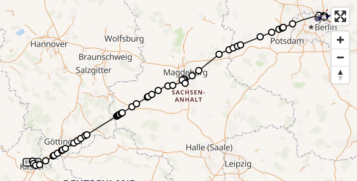 Flugroute Polizeihubschrauber Fuldatal Bundespolizei Hubschrauberlandeplatz - Ahrensfelde Hubschrauberlandeplatz, 11 Juli 2026, 07:59