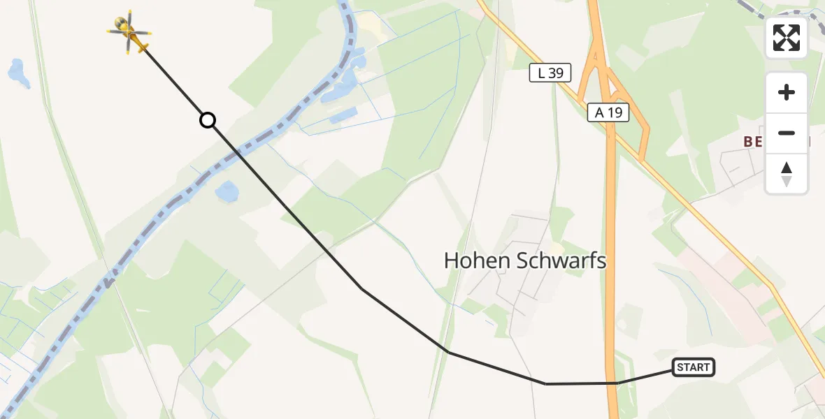 Flugroute Ambulanzhubschrauber Dummerstorf - Papendorf, 11 Juli 2026, 08:17
