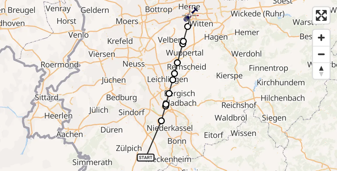 Flugroute Polizeihubschrauber Euskirchen - Bochum, 11 Juli 2026, 08:19