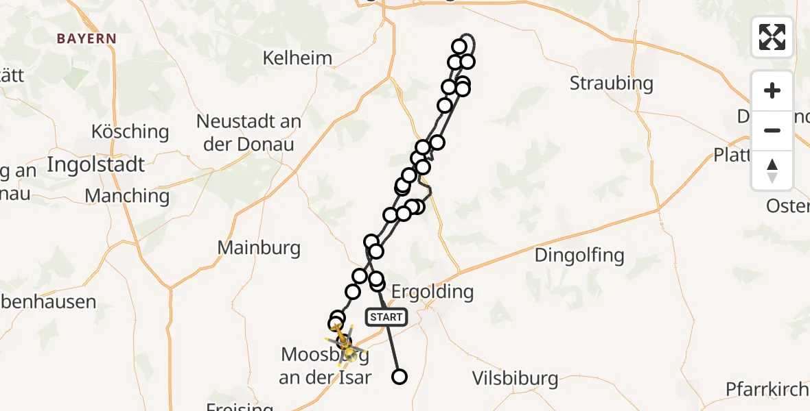 Flugroute Rettungshubschrauber Altdorf - Bruckberg, 11 Juli 2026, 08:38