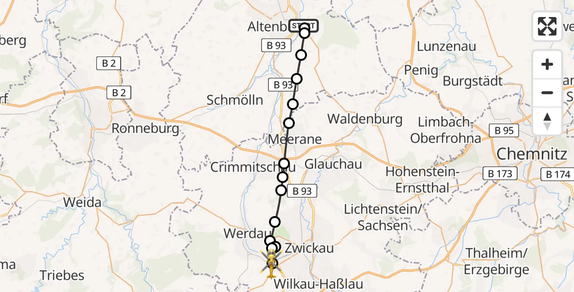 Flugroute Rettungshubschrauber Nobitz - Lichtentanne, 11 Juli 2026, 08:41
