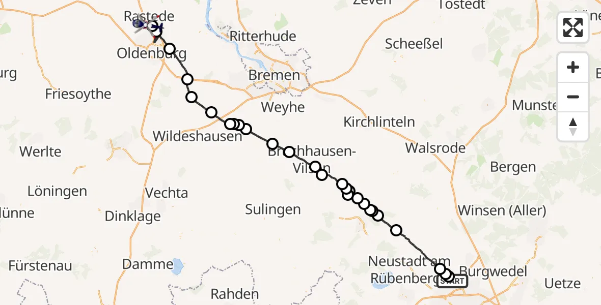 Flugroute Polizeihubschrauber Flughafen Hannover - Rastede, 11 Juli 2026, 08:50