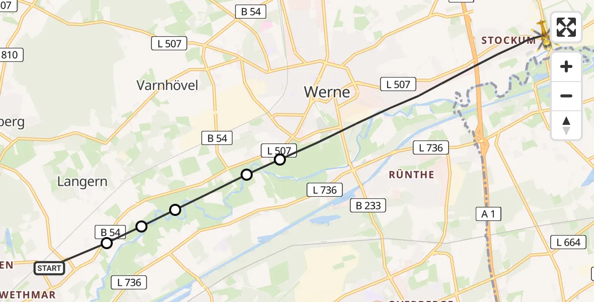 Flugroute Rettungshubschrauber Lünen - Werne, 11 Juli 2026, 09:01