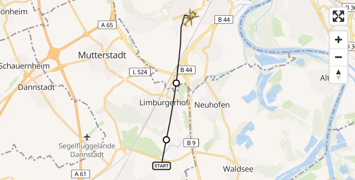Flugroute Rettungshubschrauber Schifferstadt - Ludwigshafen am Rhein, 11 Juli 2026, 09:14