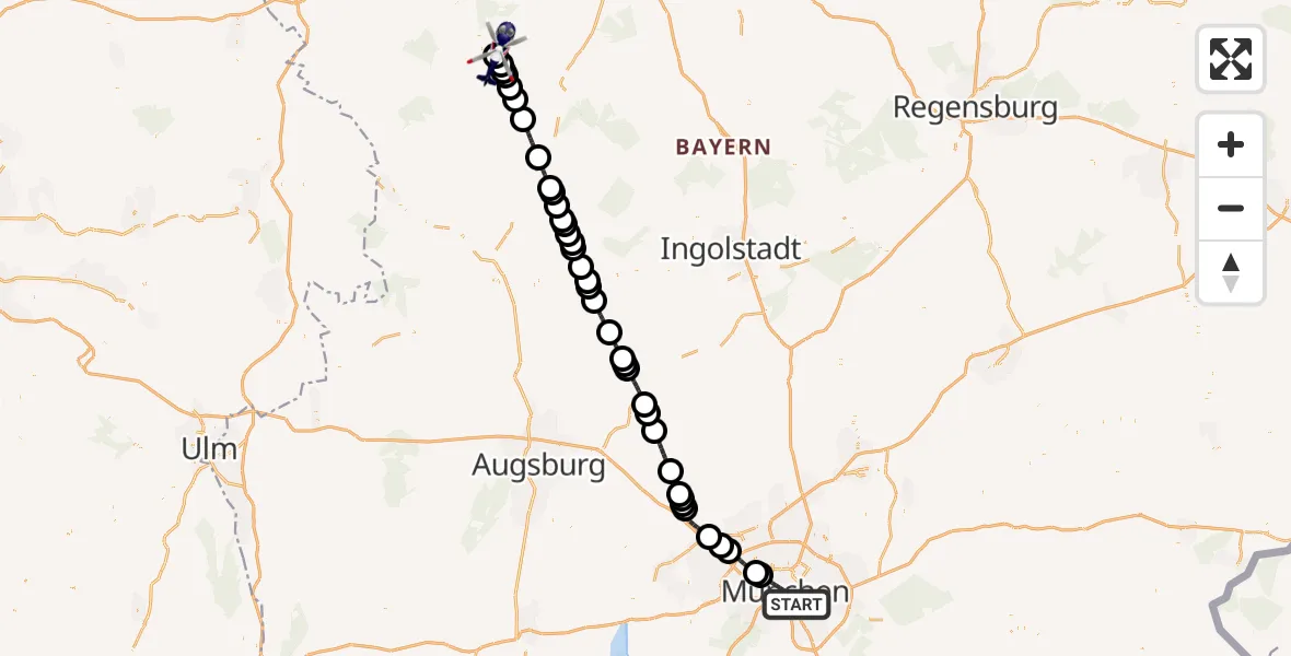 Flugroute Polizeihubschrauber München - Gunzenhausen-Reutberg Flugplatz, 11 Juli 2026, 09:25