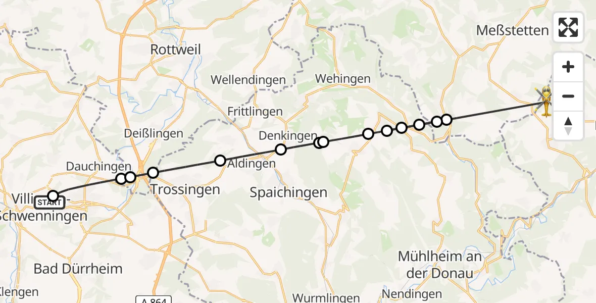 Flugroute Ambulanzhubschrauber DRF Air Rescue Station Villingen-Schwenningen Hubschrauberlandeplatz (Christoph 11) - Schwenningen, 11 Juli 2026, 09:42