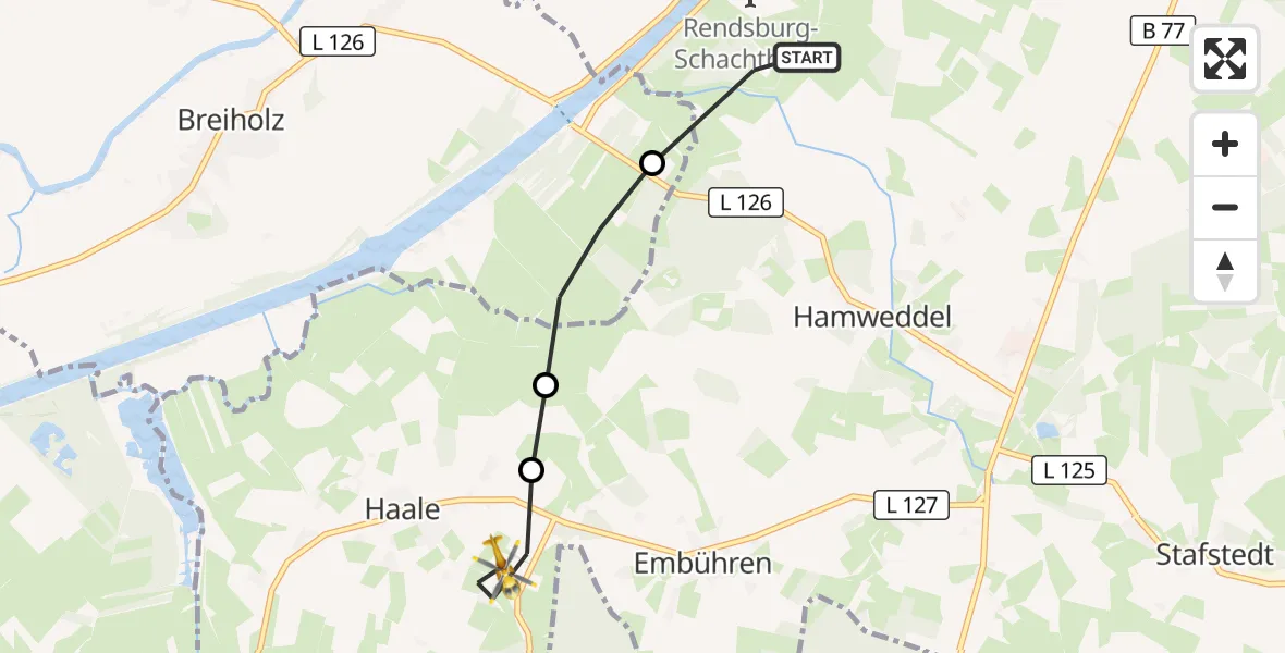 Flugroute Ambulanzhubschrauber Hörsten - Haale, 11 Juli 2026, 09:52