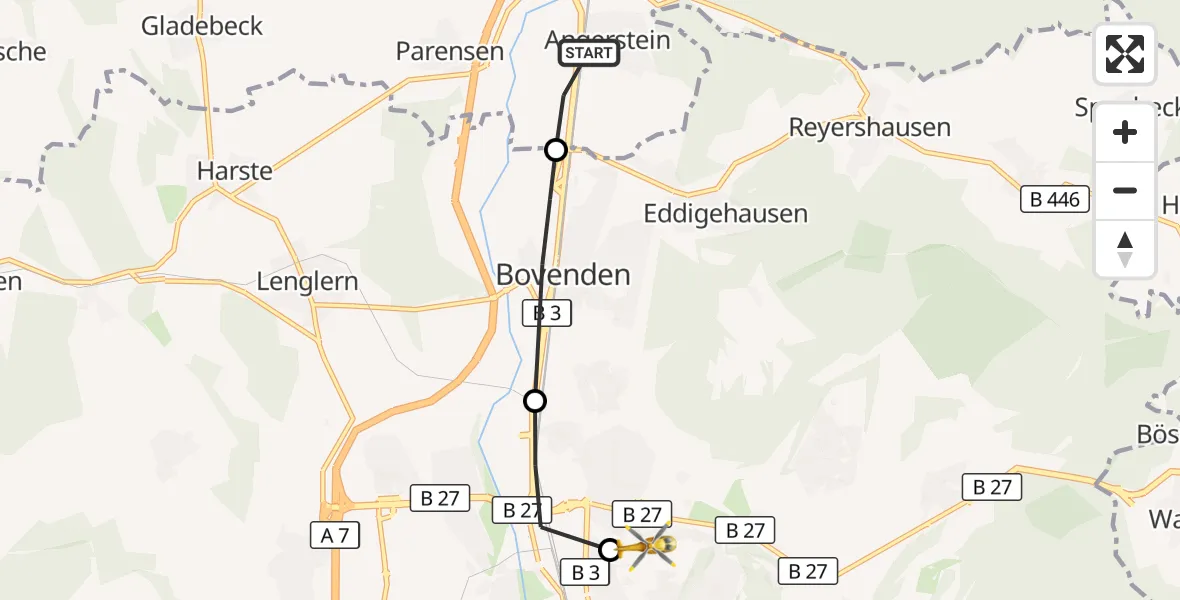 Flugroute Rettungshubschrauber Nörten-Hardenberg - Göttingen University Clinic Hubschrauberlandeplatz, 11 Juli 2026, 10:07