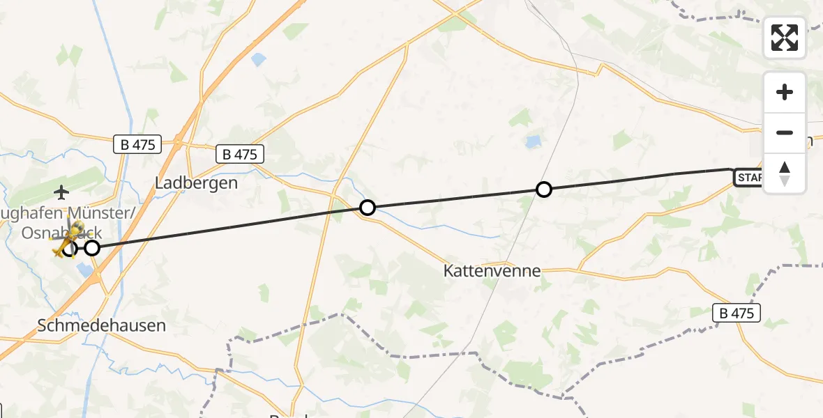 Flugroute Ambulanzhubschrauber Lienen - Christoph  Westfalen-ADAC, 11 Juli 2026, 10:08