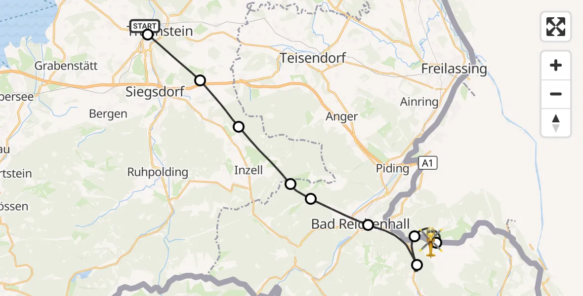 Flugroute Rettungshubschrauber Traunstein Hospital - Bischofswiesen, 11 Juli 2026, 10:13