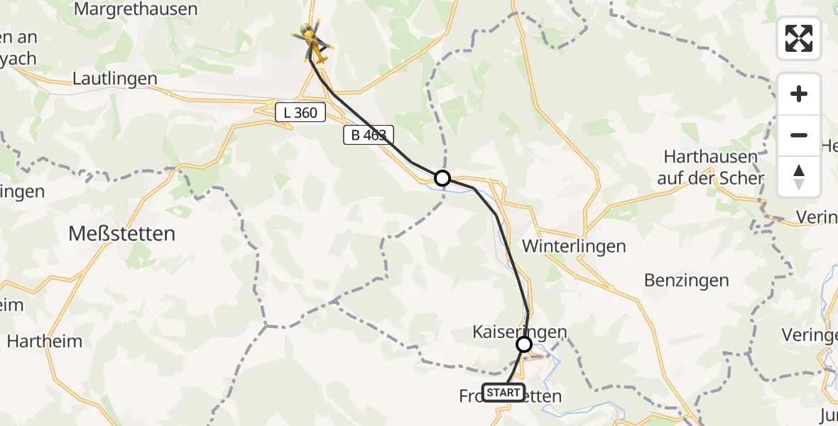 Flugroute Ambulanzhubschrauber Stetten am kalten Markt - Albstadt, 11 Juli 2026, 10:19