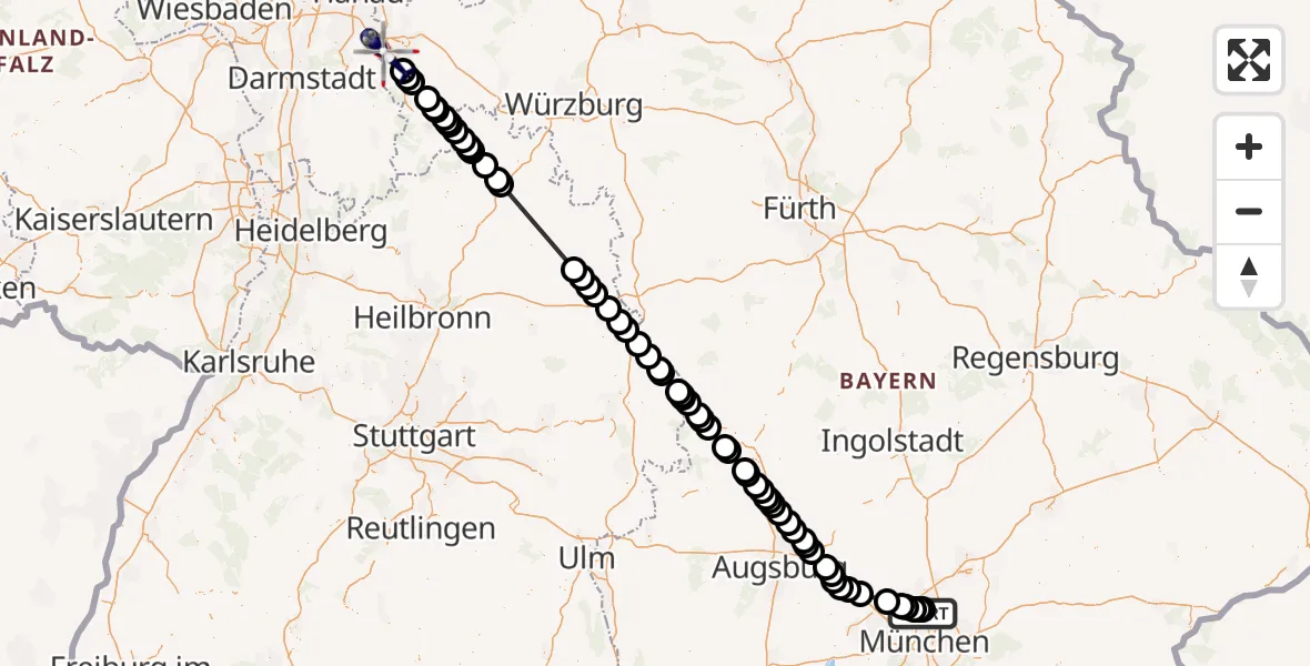 Flugroute Polizeihubschrauber Oberschleißheim - Flugplatz Aschaffenburg, 11 Juli 2026, 10:24