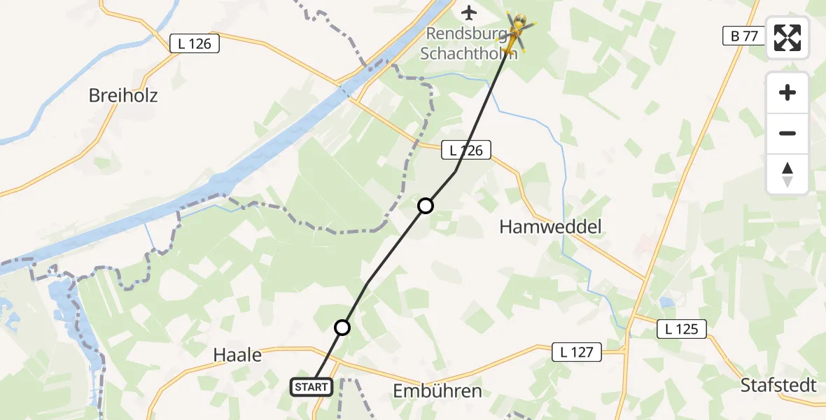 Flugroute Ambulanzhubschrauber Haale - Hörsten, 11 Juli 2026, 10:25