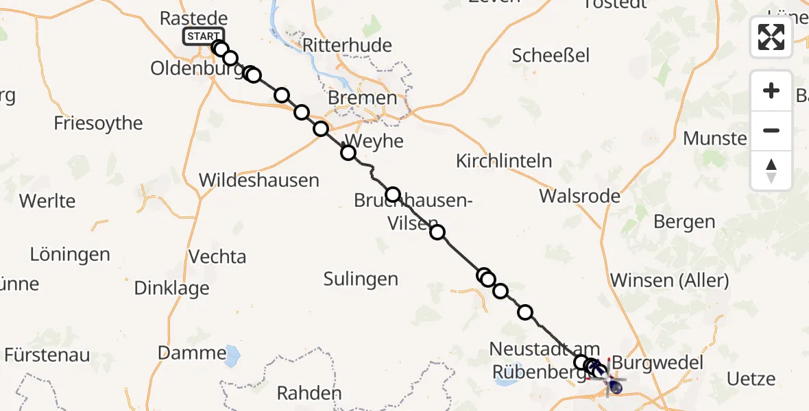 Flugroute Polizeihubschrauber Rastede - Flughafen Hannover, 11 Juli 2026, 10:27