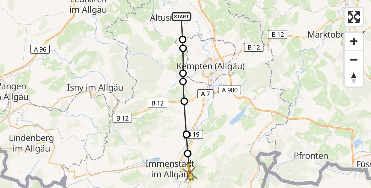Flugroute Rettungshubschrauber Altusried - Agathazell Flugplatz, 11 Juli 2026, 10:42