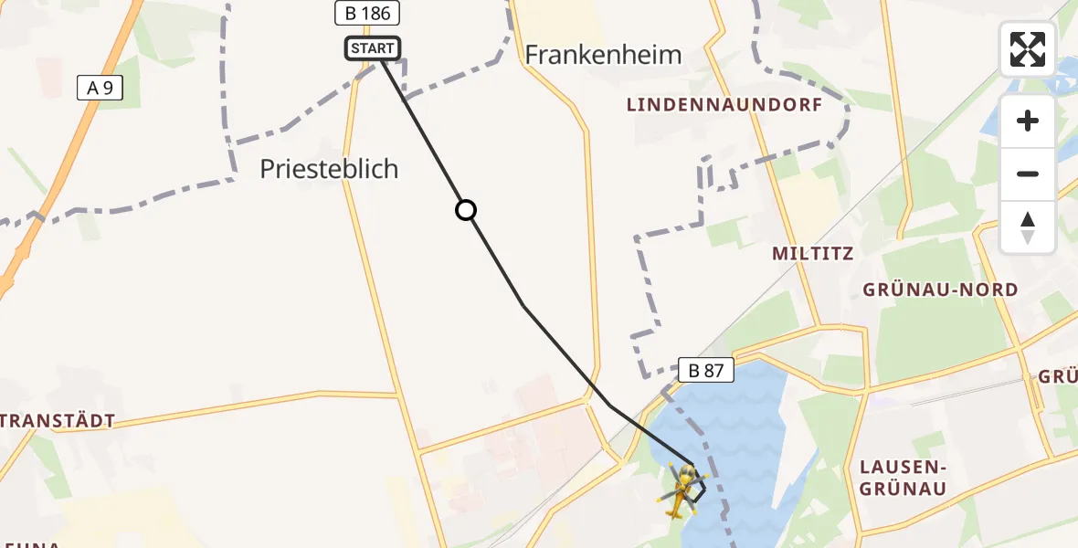 Flugroute Rettungshubschrauber Schkeuditz - Markranstädt, 11 Juli 2026, 10:47