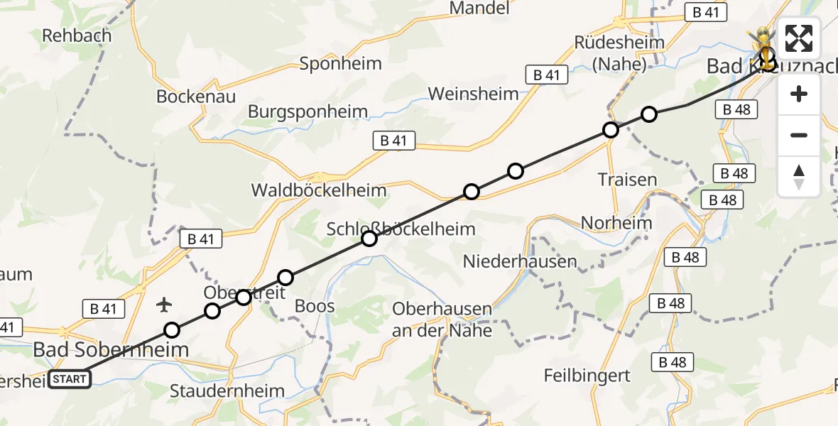 Flugroute Rettungshubschrauber Bad Sobernheim - Sankt Marienworth Hospital, 11 Juli 2026, 10:51