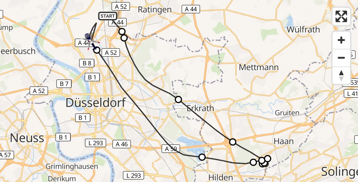 Flugroute Polizeihubschrauber Düsseldorf Flughafen - Düsseldorf Flughafen, 11 Juli 2026, 11:07