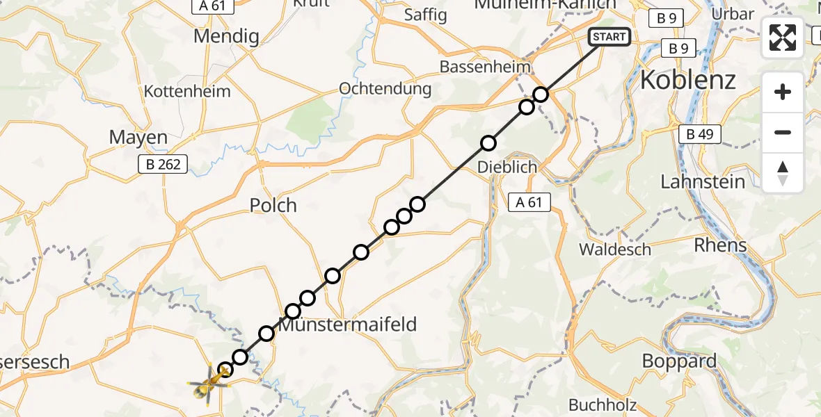 Flugroute Rettungshubschrauber Koblenz - Brohl, 11 Juli 2026, 11:14