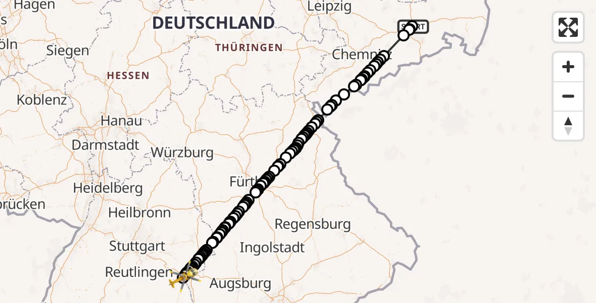 Flugroute Rettungshubschrauber Dresden Flughafen - ADAC Air Rescue Station Ulm (Christoph 22), 11 Juli 2026, 11:14