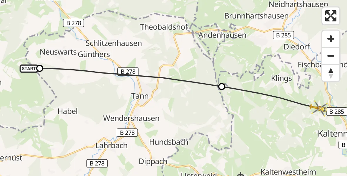 Flugroute Rettungshubschrauber Geisa - Kaltennordheim, 11 Juli 2026, 11:18