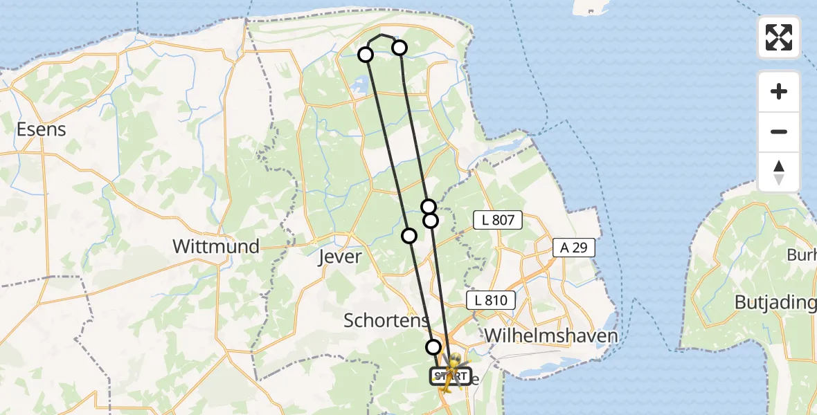 Flugroute Rettungshubschrauber Sande - Sande, 11 Juli 2026, 11:45