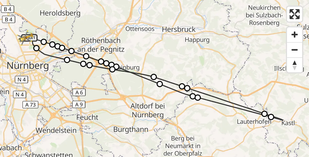 Flugroute Ambulanzhubschrauber Flughafen Nuremberg - Flughafen Nuremberg, 11 Juli 2026, 11:48