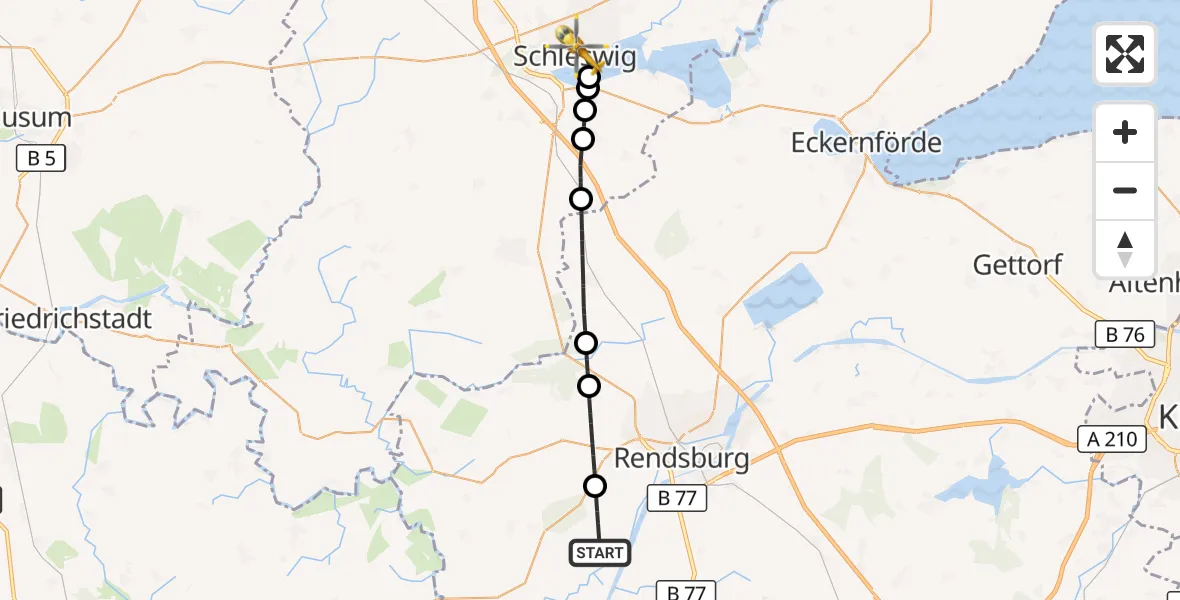 Flugroute Ambulanzhubschrauber Nübbel - Schleswig, 11 Juli 2026, 11:48