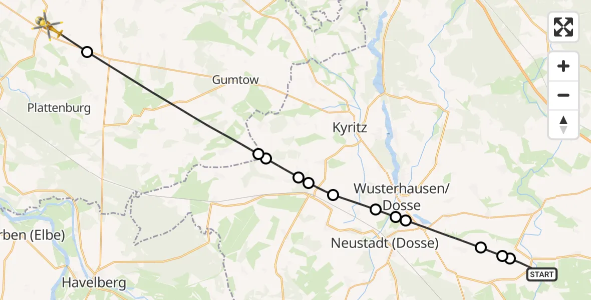 Flugroute Rettungshubschrauber Temnitztal - Plattenburg, 11 Juli 2026, 11:48