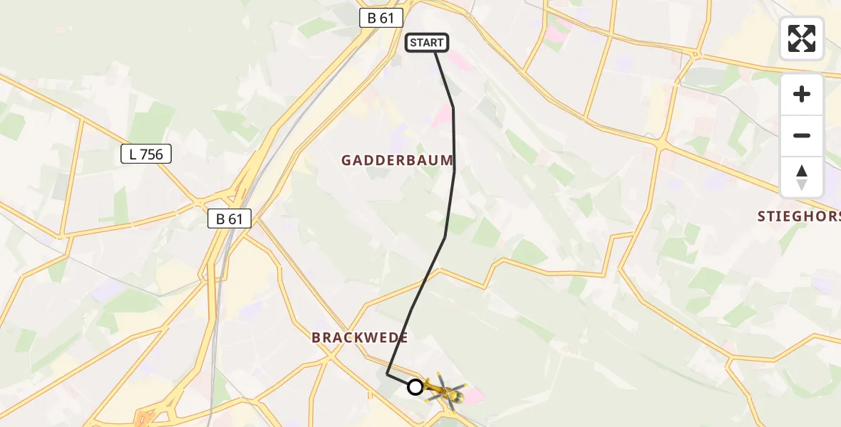 Flugroute Rettungshubschrauber Bielefeld - Luftrettungszentrum Bielefeld, 11 Juli 2026, 11:51