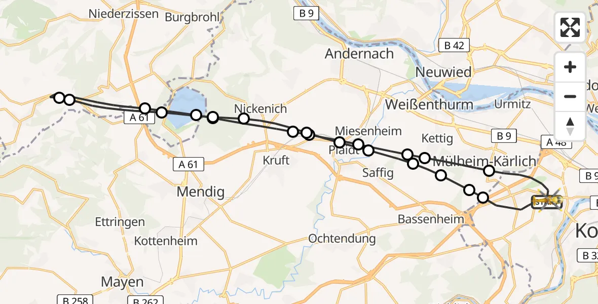 Flugroute Rettungshubschrauber Koblenz - Koblenz, 11 Juli 2026, 12:17