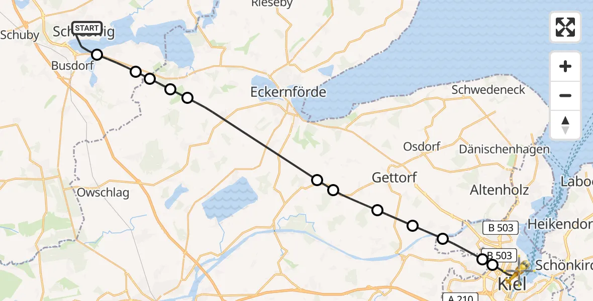 Flugroute Ambulanzhubschrauber Schleswig - Kiel, 11 Juli 2026, 12:21