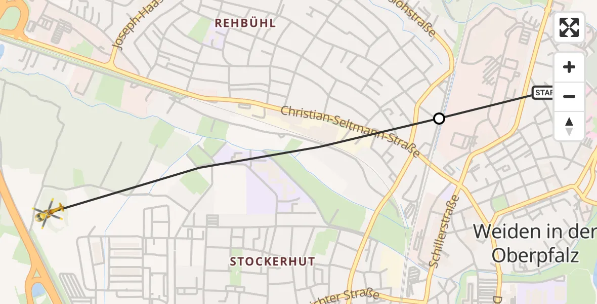 Flugroute Ambulanzhubschrauber Weiden Hospital - Weiden i.d.OPf., 11 Juli 2026, 12:24