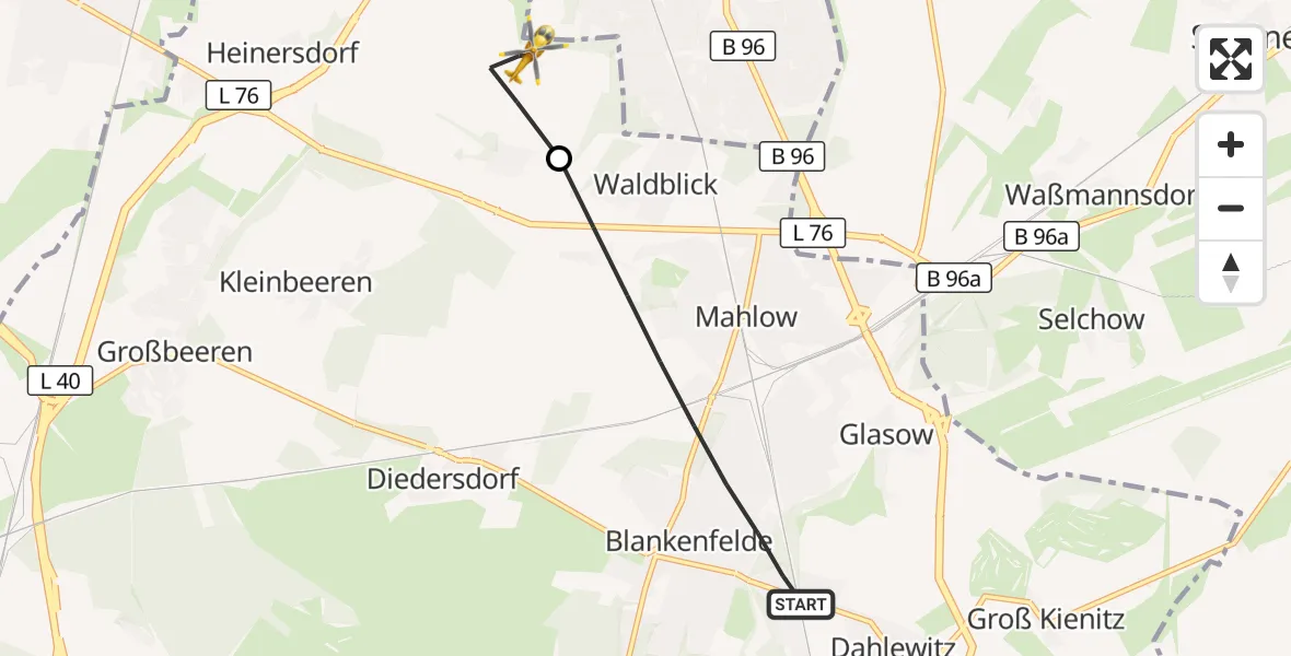Flugroute Rettungshubschrauber Blankenfelde-Mahlow - Großbeeren, 11 Juli 2026, 12:31