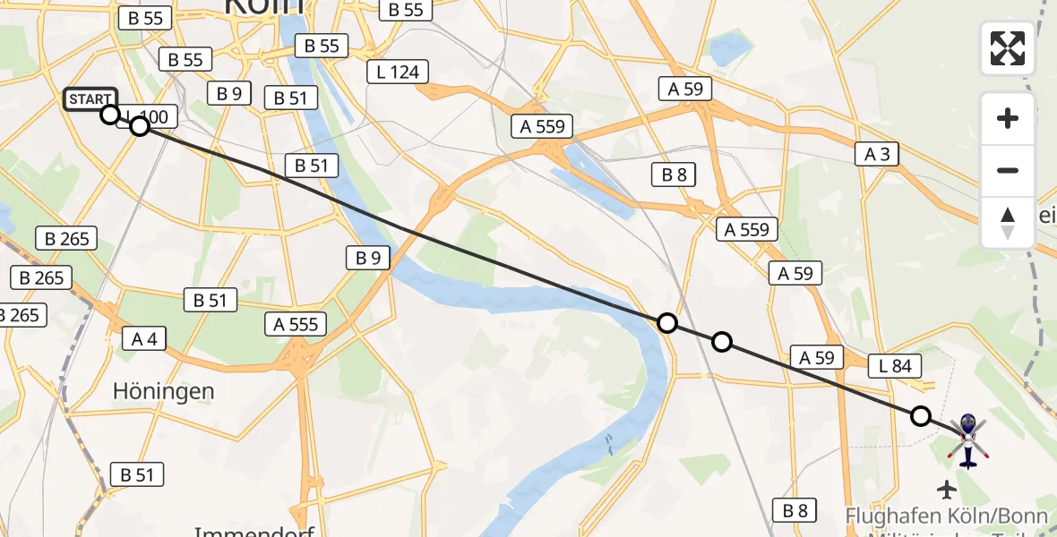 Flugroute Polizeihubschrauber Köln University Hospital - Köln Bonn Flughafen, 11 Juli 2026, 12:34