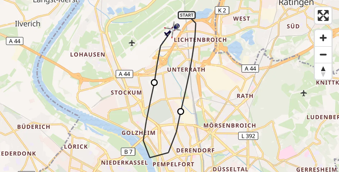 Flugroute Polizeihubschrauber Düsseldorf Flughafen - Düsseldorf Flughafen, 11 Juli 2026, 12:39