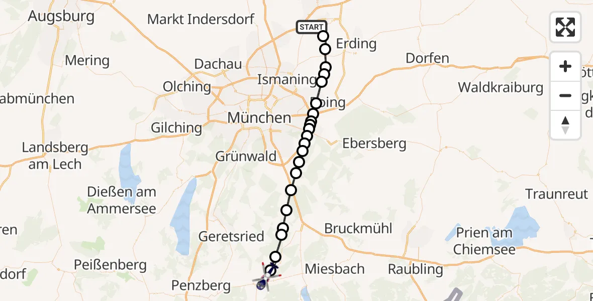 Flugroute Polizeihubschrauber München Flughafen - Greiling, 11 Juli 2026, 12:54