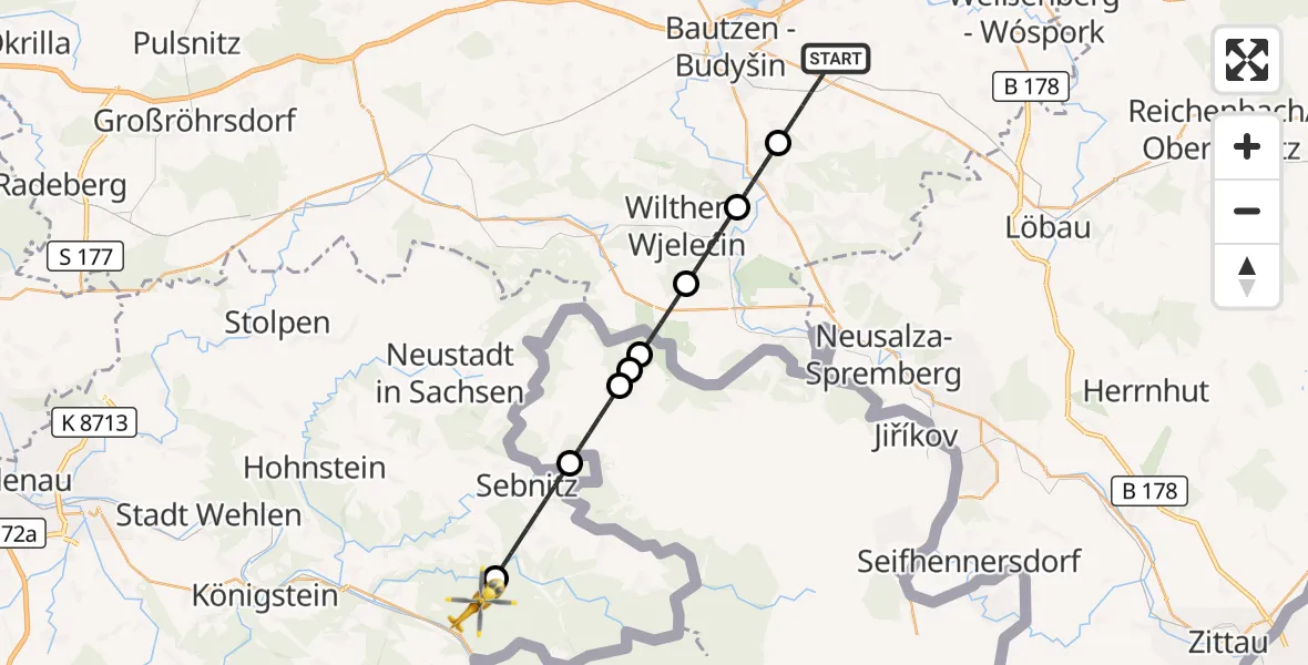 Flugroute Rettungshubschrauber Kubschütz - Bad Schandau, 11 Juli 2026, 13:02