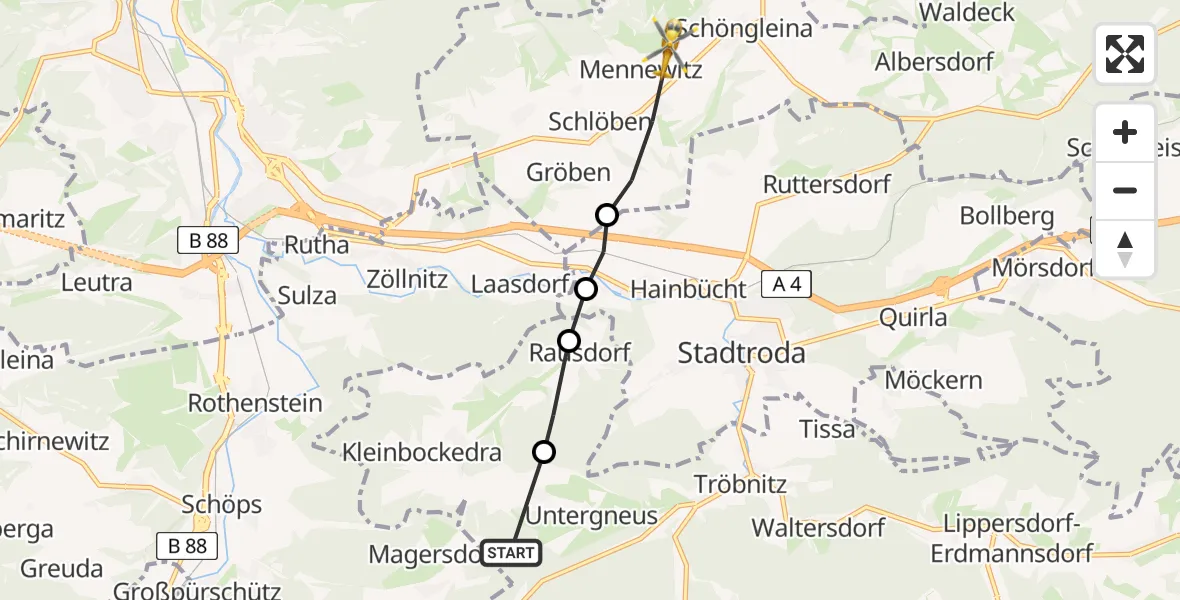Flugroute Rettungshubschrauber Gneus - Schlöben, 11 Juli 2026, 13:04