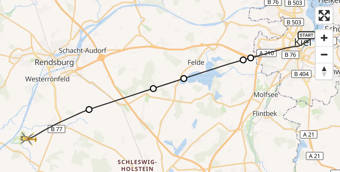 Flugroute Ambulanzhubschrauber Kiel - Hörsten, 11 Juli 2026, 13:05