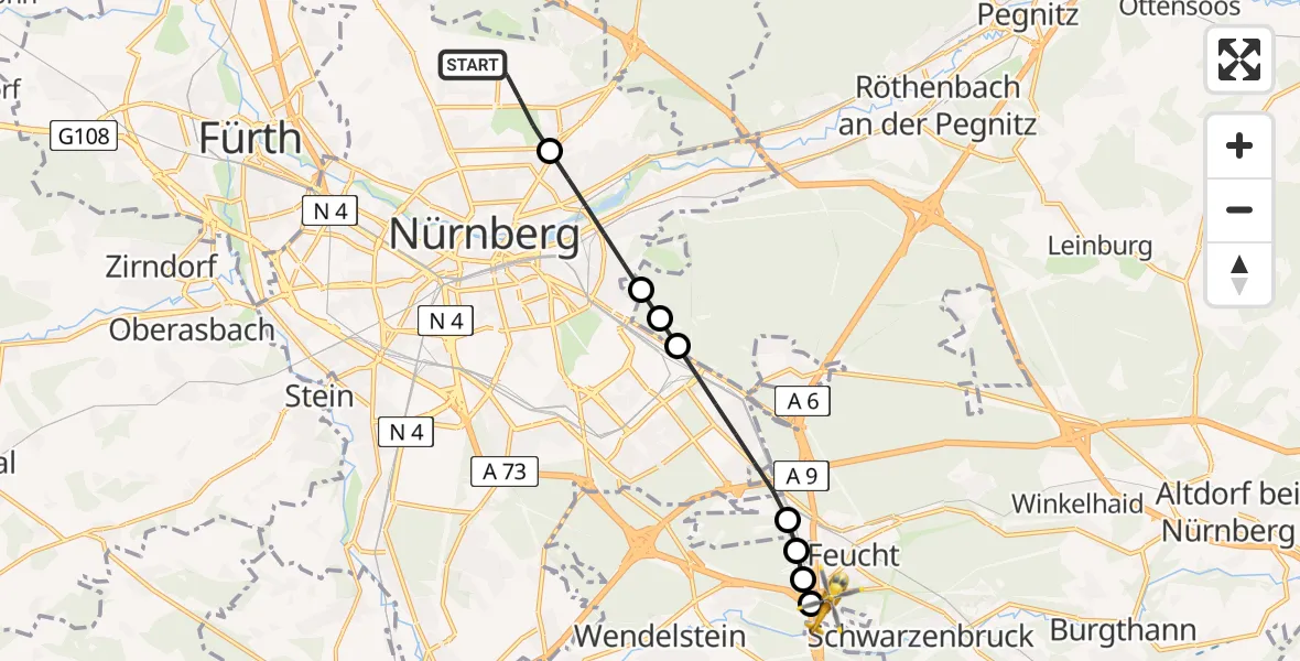 Flugroute Ambulanzhubschrauber Flughafen Nuremberg - Wendelstein, 11 Juli 2026, 13:05