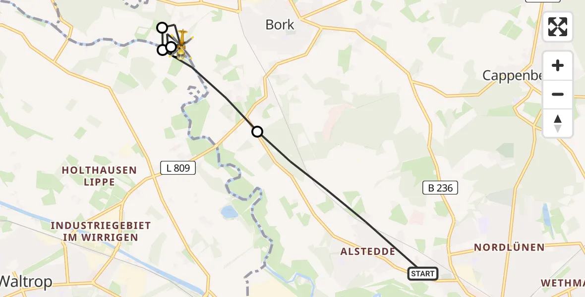 Flugroute Rettungshubschrauber Lünen - Selm, 11 Juli 2026, 13:08