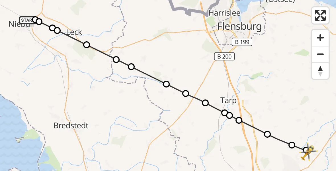 Flugroute Ambulanzhubschrauber Niebüll - Tolk, 11 Juli 2026, 13:12