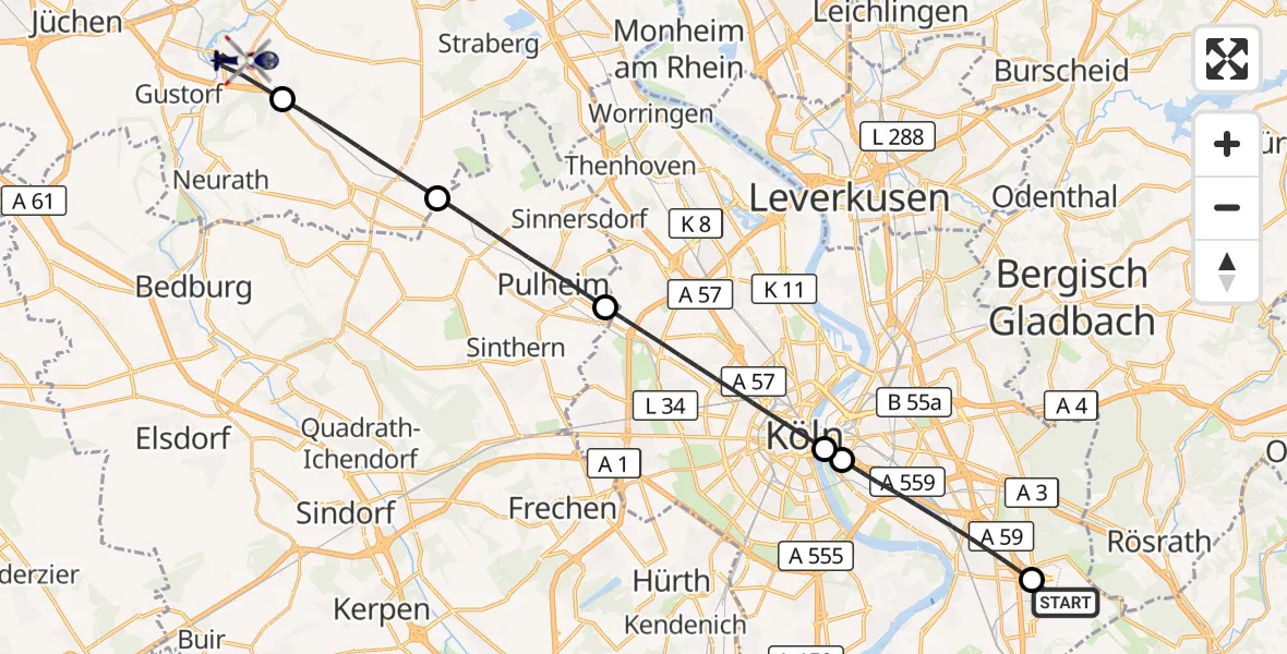 Flugroute Polizeihubschrauber Köln Bonn Flughafen - Grevenbroich, 11 Juli 2026, 13:16