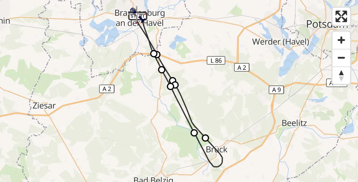 Flugroute Polizeihubschrauber Brandenburg an der Havel - Brandenburg an der Havel, 11 Juli 2026, 13:16