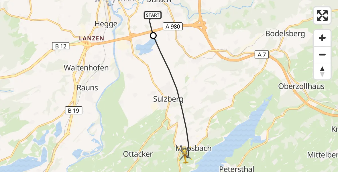 Flugroute Rettungshubschrauber Kempten-Durach Flugplatz - Sulzberg, 11 Juli 2026, 13:21