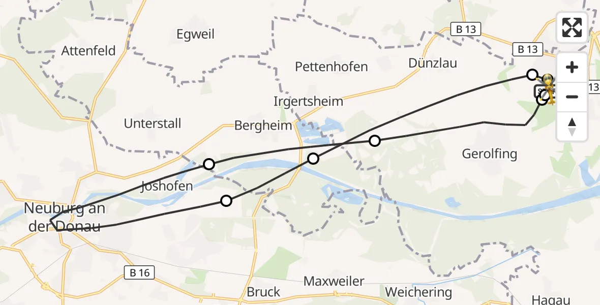 Flugroute Rettungshubschrauber Ingolstadt Hospital - Ingolstadt Hospital, 11 Juli 2026, 13:25