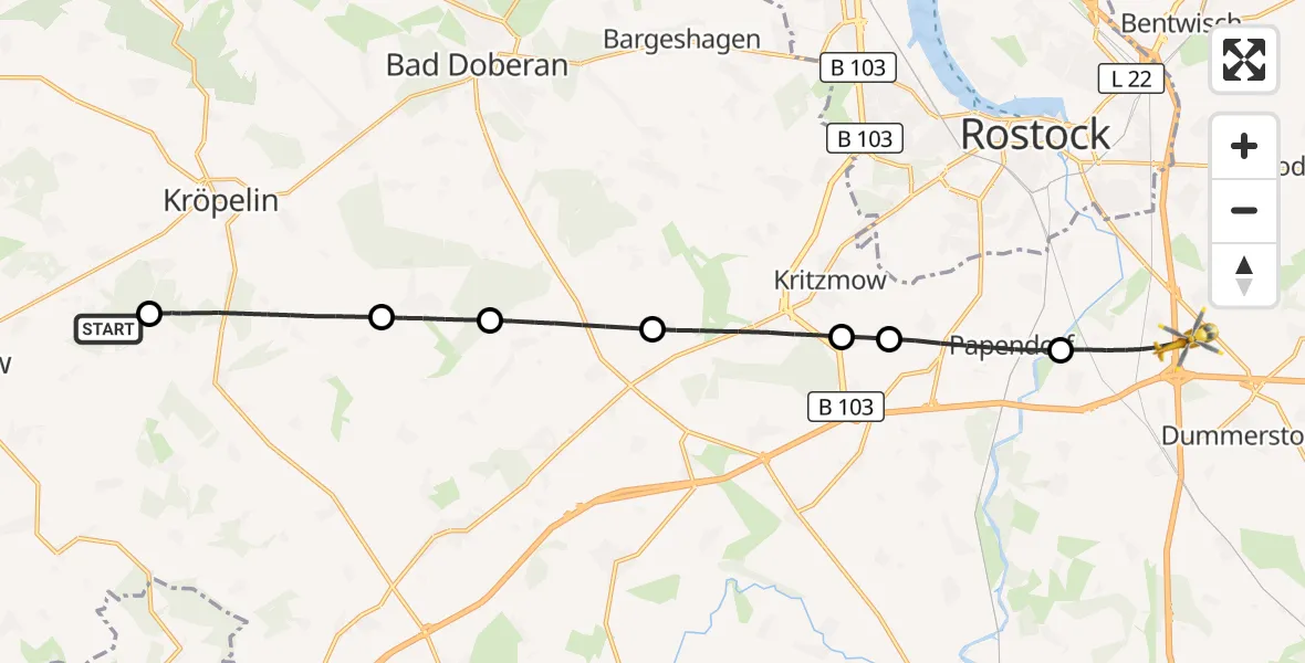 Flugroute Ambulanzhubschrauber Biendorf - Dummerstorf, 11 Juli 2026, 13:35