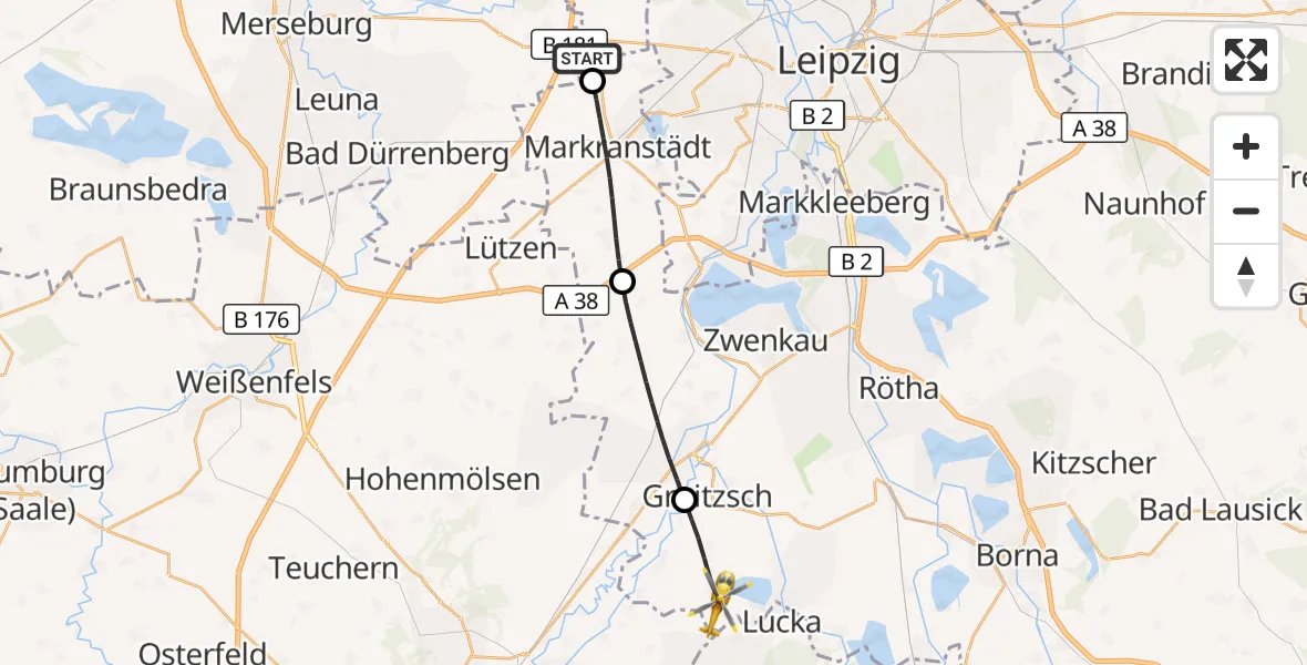 Flugroute Rettungshubschrauber Schkeuditz - Groitzsch, 11 Juli 2026, 13:41